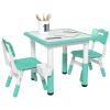 Qaba 3 Pieces Kids Table and Chairs, Height Adjustable Toddler Table and Chair Set with Storage, Easy to Wipe, Activity Table 2 Chairs for Classroom,