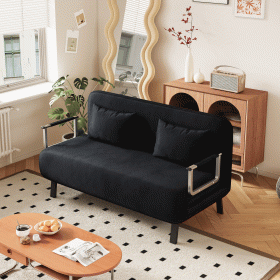 velvet black 55â€³ Convertible Chair Bed, Tri-Fold Sofa Bed with Adjustable Backrest & Pillow