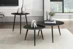 Modern Style Nesting Cocktail Tables and Side Table 3-Piece Occasional Table Set Black Metal Legs Sintered Stone Top