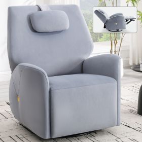 Blue Swivel and Rocker Power Recliner Chair with Lumbar and Neck Support Pillow, Max Swivel Degree 270°
