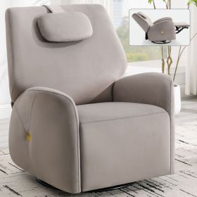 Grey Swivel and Rocker Power Recliner Chair with Lumbar and Neck Support Pillow, Max Swivel Degree 270°