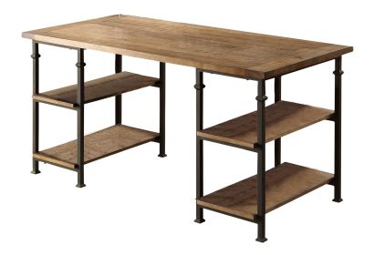 Vintage Industrial 1pc Writing Desk with 4 Open Shelves Rustic Poplar Finish Solid Wood and Metal Furniture Modern Design Office Table