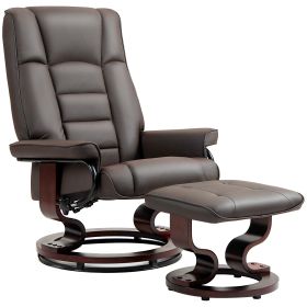 HOMCOM Recliner with Ottoman, Swivel Recliner Chair and Ottoman, Faux Leather Reclining Chair with High Back and Wood Frame for Living Room, Bedroom