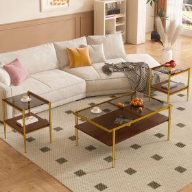 Coffee Table and End tables Set of 3, Tempered Glass Table with MDF layer, Modern Tables for Living Room , Gray Glass