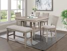 6pc Dining Set Contemporary Farmhouse Style Counter Height w 20-Inch White Faux Marble Lazy Susan All Tan / Beige Gray Finish Upholstered Chairs Bench