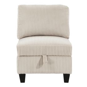 Modern Living Room Furniture Beige Armless Chair with Storage Corduroy Fabric Upholstery 1pc Modular Armless Chair