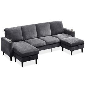 Chenille Sectional Sofa, U Shaped Sofa Couch with High Density Memory Foam, 4 Seat Comfy Modular Sofa Couch for Living Room
