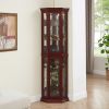 Corner Curio Cabinet with Lights, Adjustable Tempered Glass Shelves, Mirrored Back, Display Cabinet,Cherry (E26 light bulb not included)