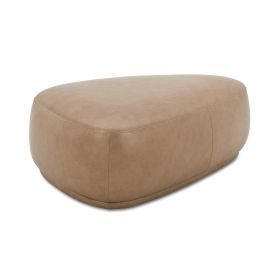 Pebble 44" Rounded Triangle Cocktail Ottoman, Tuscan Tan Brown Top Grain Leather