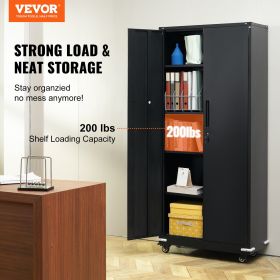 VEVOR Metal Storage Cabinet with Wheels, 75 in Locking Cabinet with 4 Adjustable Shelves & 2 Magnetic Doors, 200 lbs Capacity per Shelf