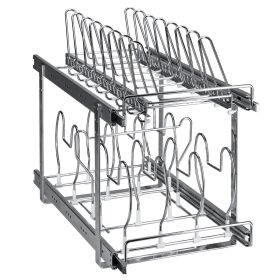 VEVOR Pan and Pot Rack, 2-Tier Expandable Pull Out Under Cabinet Organizer, Cookie Sheet Baking Pans Tray Racks, Adjustable Wire Dividers, Steel Lid H