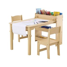 VEVOR Kids Art Table and 2 Chairs, 2-in-1 Toddler Craft and Play Activity Table, Wood Toddler Table and Chair Set with A Cabinet for Art, Craft, Readi