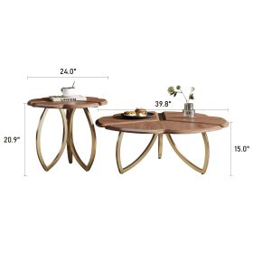 Mid-Century Round Walnut Wood Finish Nesting Coffee Table 2 Piece