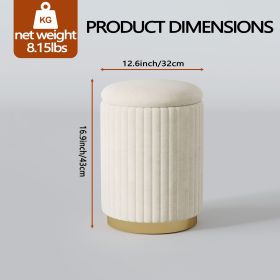 1pc Round Storage Ottoman, Upholstered Vanity Stool, Footrest Stool with Gold Metal Base, Side Table Padded Seat for Living Room Bedroom
