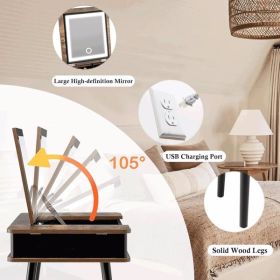 Vintage Foldable Makeup Vanity Table with Flip Top Mirror & 3-Color LED Lights