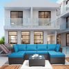 7 Pieces Outdoor Patio Sectional Sofa Couch, Silver Gray PE Wicker Furniture Conversation Sets with Washable Cushions & Glass Coffee Table for Garden