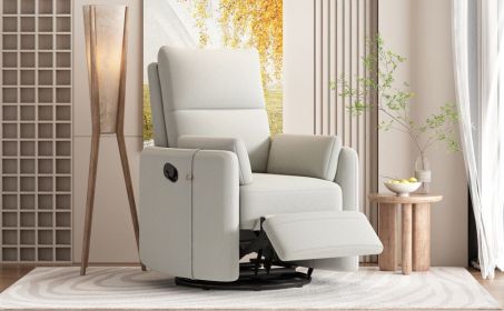 Upholstered Swivel Recliner Manual Rocker Recliner Chair Baby Nursery Chair with Two Removable Pillows for Living Room, Beige