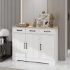 Farmhouse Buffet Cabinet Storage Sideboard with 3 Drawers and 3 Doors for Dining Living Room Kitchen Cupboard-White