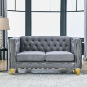 {Contact us for 3D modeling} Velvet Sofa for Living Room,Buttons Tufted Square Arm Couch, Modern Couch Upholstered Button and Metal Legs