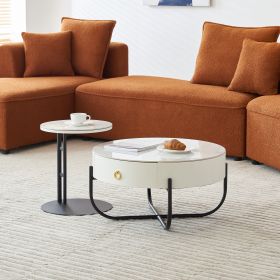 Morden Marble Nesting Table, Round Coffee Table Set of 2 End Table for Living Room,Stacking Side Tables, for Living Room Bedroom