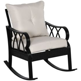 Outsunny Outdoor Wicker Rocking Chair with Padded Cushions, Aluminum Furniture Rattan Porch Rocker Chair w/ Armrest for Garden, Patio, and Backyard, K