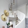 Modern Industrial Multi-Light Pendant Chandelier - 9-Light Black and Gold Adjustable Ceiling Light Fixture with Mesh Cylinder Shades for Living Room,
