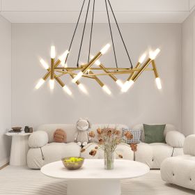 Golden Modern Chandelier Light Fixture, Branch Design with Frosted Tubes, Black Cords, Adjustable Height Pendant Light for Dining Room, Living Room, o
