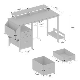 47"office desk with power outlet,2 Monitor Stands,2 drawers,Side Pocket,Easy to Assemble,Frame stability Reversible,use for home desk, computer desk