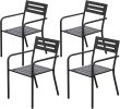 4-Pieces Patio Dining Chairs, Outdoor Heavy Duty Metal Chairs Set of 4, Stackable Garden Chairs with Ergonomic Armrest