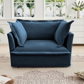 Slip-covered Armchair with 1 Big Back Cushion and 2 Big Toss Pillows, Single Deep Seat Comfy Single Couch Sofa Multiple Large Soft Pillows