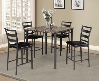 5pc Counter Height Dining Room Set Brown Pub Faux Marble Table Square Top Wooden Furniture Metal/MDF