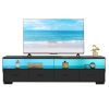 4-Drawer TV Stand for TV's up to 80" Flat Screen Cabinet Door Living Room Storage Entertainment Center, Black