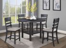 5-Piece Contemporary Dining Set Counter Height Round Table Charcoal Black Gray Finish Upholstered Chairs Wooden Solid Wood Dining Room Kitchen Furnitu