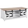 VEVOR 48" Farmhouse Coffee Table, Rectangle Coffee Table with 2 Sliding Barn Doors, 2 Tiers Wooden Rustic Table with Removable Shelves for Living Room