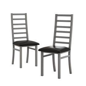 Metal Dining Chairs Set of 2, Steel Legs and PU Leather Seats, High Back Armless Dining Chairs, for Kitchen, Living Room, Grey