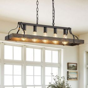 33.7-Inch Black and Gold Vintage Pendant Light, 5 E26 Bulb Sockets, Adjustable Chain Height â€“ Antique Style Chandelier for Dining Room, Kitchen, or