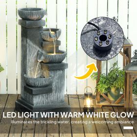 33.5" Water Fountain, 4-Tier Resin Cascading Bowls Outdoor Waterfall Fountain with LED Lights, Pump