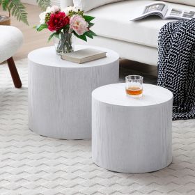 Round Coffee Table Set of 2, Nesting Coffee Tables for MDF with veneer .for living room,office,bedroom,Natural, 4Colors WHITE