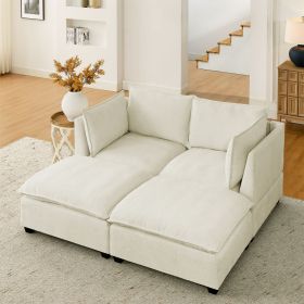 Comfy Cloud Couch loveseat with 2 Ottoman, Modern Chenille Love Seat Upholstered Modular Couch Sleeper for Living Room, Apartment, Studio