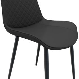 Black PU Leather Dining Chair with Metal Legs, Chequer Upholstered Armless Chair Set of 4 for Kitchen, Restaurant, Living, Meeting Room