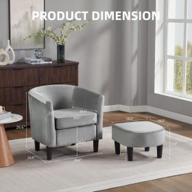 Velvet Accent Chair with Ottoman, Modern Barrel Chair Armchair for Living Room, Bedroom, Gray