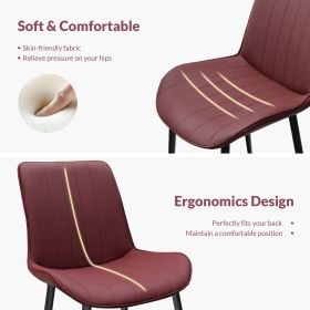 Wine Red PU Leather Dining Chair with Metal Legs, Wave Pattern Upholstered Armless Chair Set of 4 for Kitchen, Restaurant, Living, Meeting Room