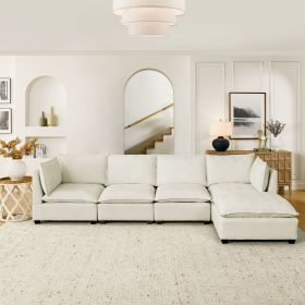 Convertible Sectional Sofa Couch with Ottoman, Cloud Couch 4 Seat L Shaped Sofa with Padded Armrests And ottoman .Cloud Sofa for Living Room