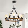 Wood Wagon Wheel Chandelier Farmhouse 12-Light 24'' Brown