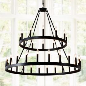 2 Tiers Wagon Wheel Chandelier Wooden Farmhouse 36-Light(24+12) or (12+24 )