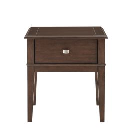 Classic End Table with Drawers Storage USB Charging Port Brown Finish Living Room Furniture 1pc