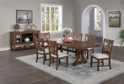 Oak Color 7pc Dining Set Table w Leaf And 6x Side Chairs Formal Look Dining Room Furniture