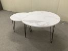27.56'' Round Nesting Coffee Table Set of 2, Circular Nesting End Table Set, Round Marble Tabletop, and Sturdy Metal Base for Living Room, bedroom