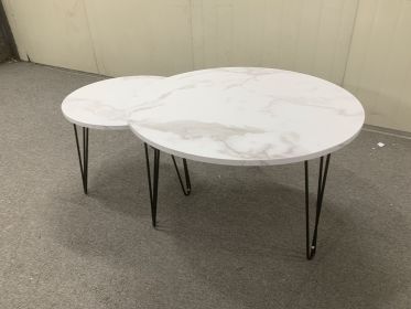 27.56'' Round Nesting Coffee Table Set of 2, Circular Nesting End Table Set, Round Marble Tabletop, and Sturdy Metal Base for Living Room, bedroom