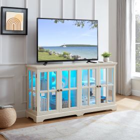 LED Curio Display Cabinet Antique Display Cabinet with Glass Doors Adjustable Shelves for Collectibles Four Door Design Vintage Showcase for Home or O
